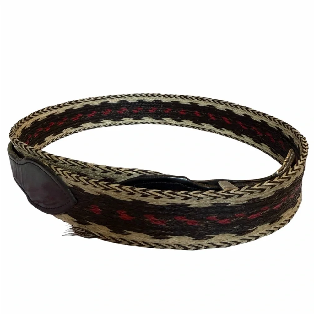 Western Distressed Leather Hitched Horsehair Stylish Black/Brown Men's Belt 36